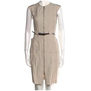 CH Carolina Herrera Zip Front Sleeveless Sheath Dress Cream *NO BELT - READ*